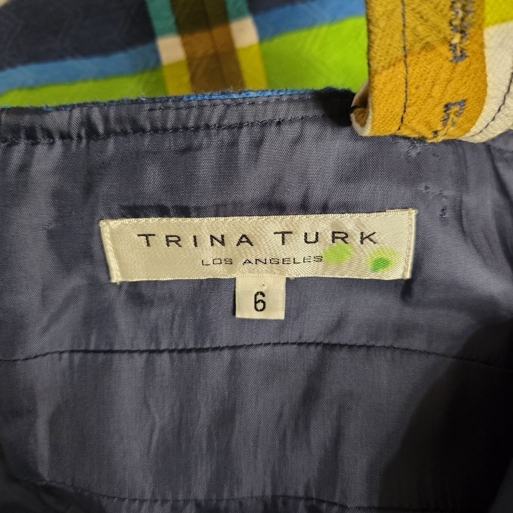 Trina Turk Retro Plaid Jacquard Sweetheart Neckline Fit-and-Flare Midi Dress 6 - Picture 10 of 16